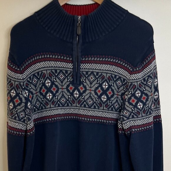 LL Bean Men's Fairisle 1/4 Zip Sweater Size L - Picture 1 of 5